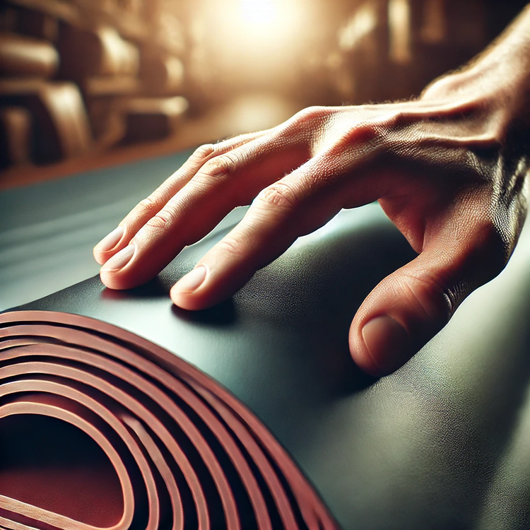 Inspecting a roll of rubber sheeting at SoCal Rubber