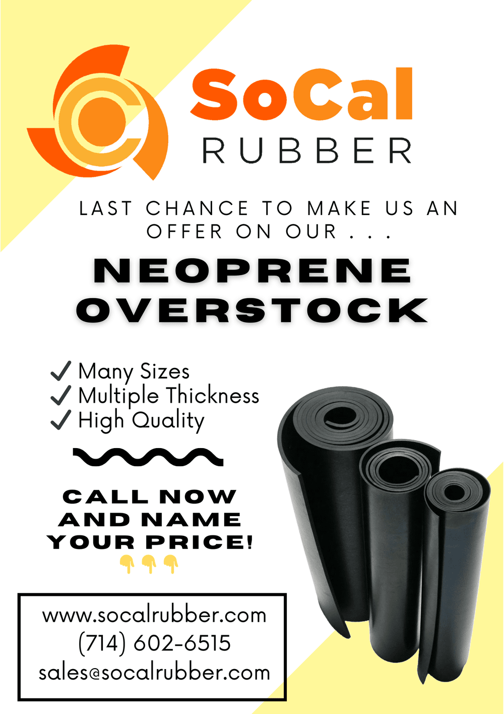 Neoprene overstock rolls at the SoCal Rubber warehouse